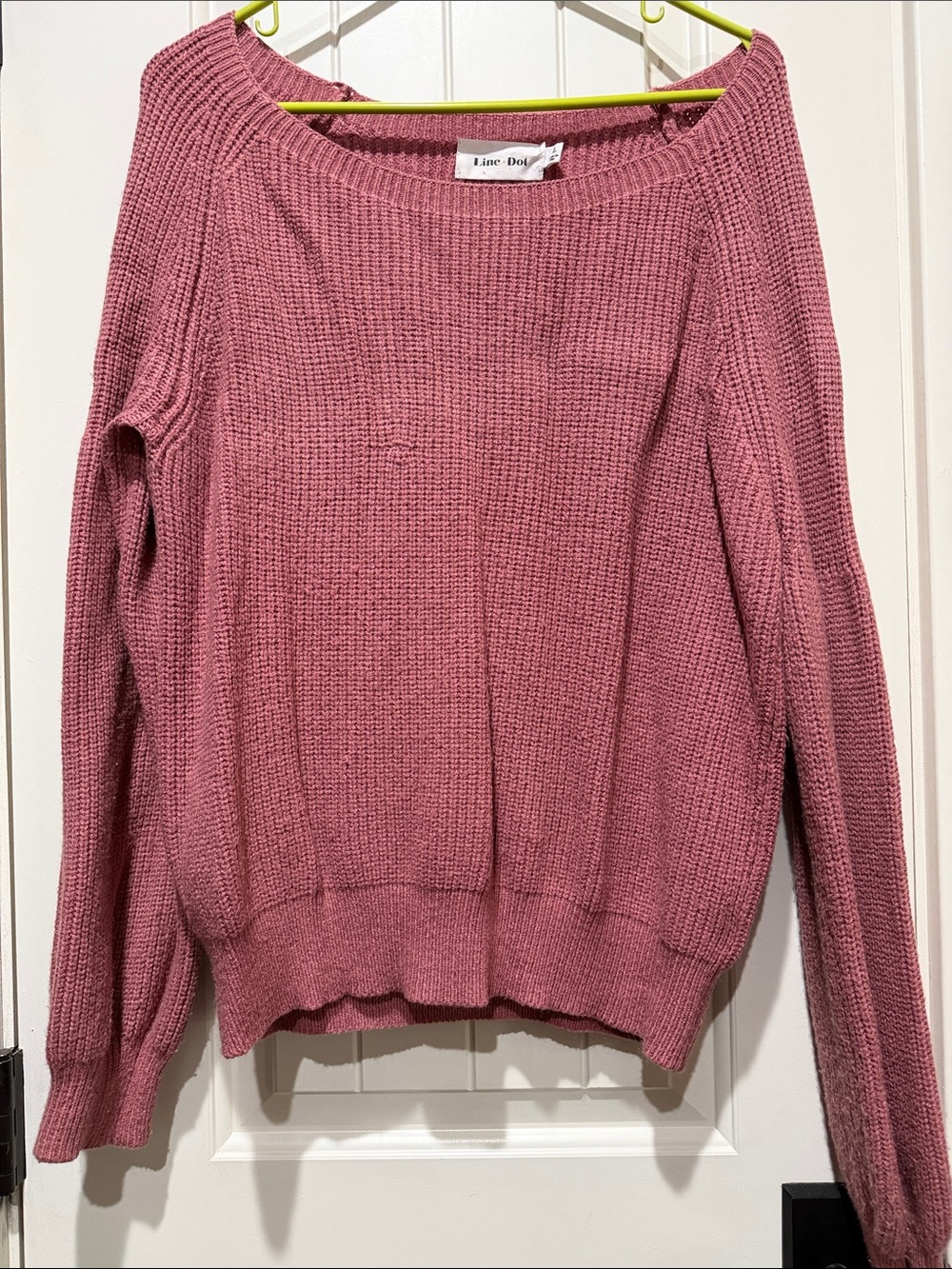 Line & Dot Dusty Rose Waffle Knit Scoop Neck Sweater size Large oversized fit